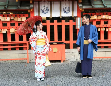 Det er ikke ualmindeligt at se folk i traditionelle dragter i Kyoto. Foto Anders Stoustrup