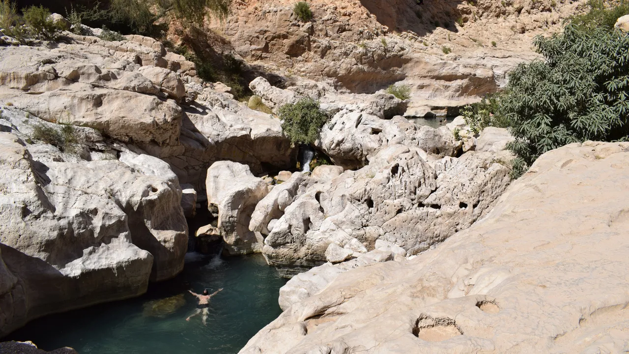 I Wadi Bani Khalid kommer både lokale og turister for en svømmetur i det krystalklare vand. Foto Anne Sophie Meyer Larsen
