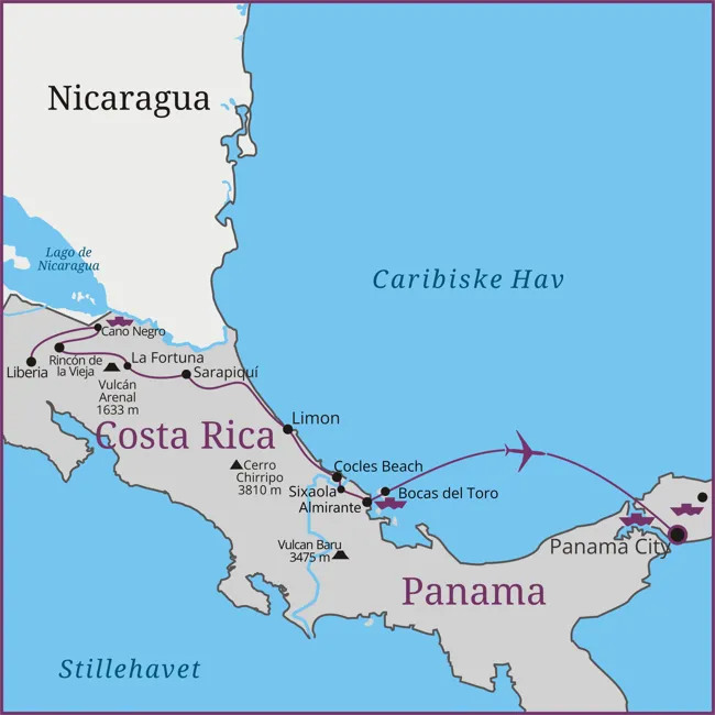 Costa Rica - Liberia - Cano Negro - La Fortuna - Panama - Bocas del Toro - Panama City - Panamakanalen