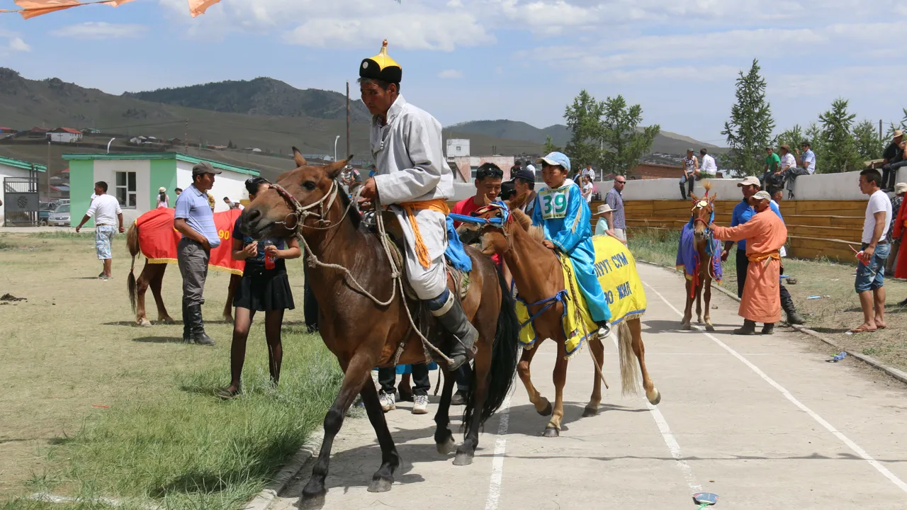 En ung hesterytter ved den årlige Naadam festival i mongoliet. Foto Anja Schmidt