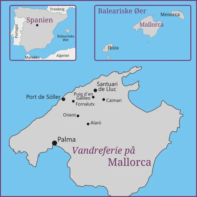 Kort over vandreferien på Mallorca