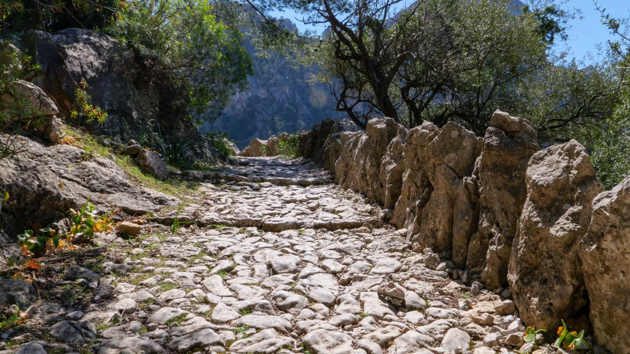 På vandringerne i Sierra de Tramuntana er underlaget ofte belagt med sten. Foto Viktors Farmor