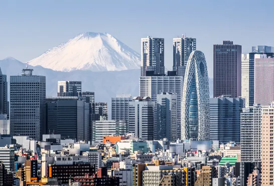 Tokyos skyskrabere med Fuji i baggrunden. Foto Viktors Farmor